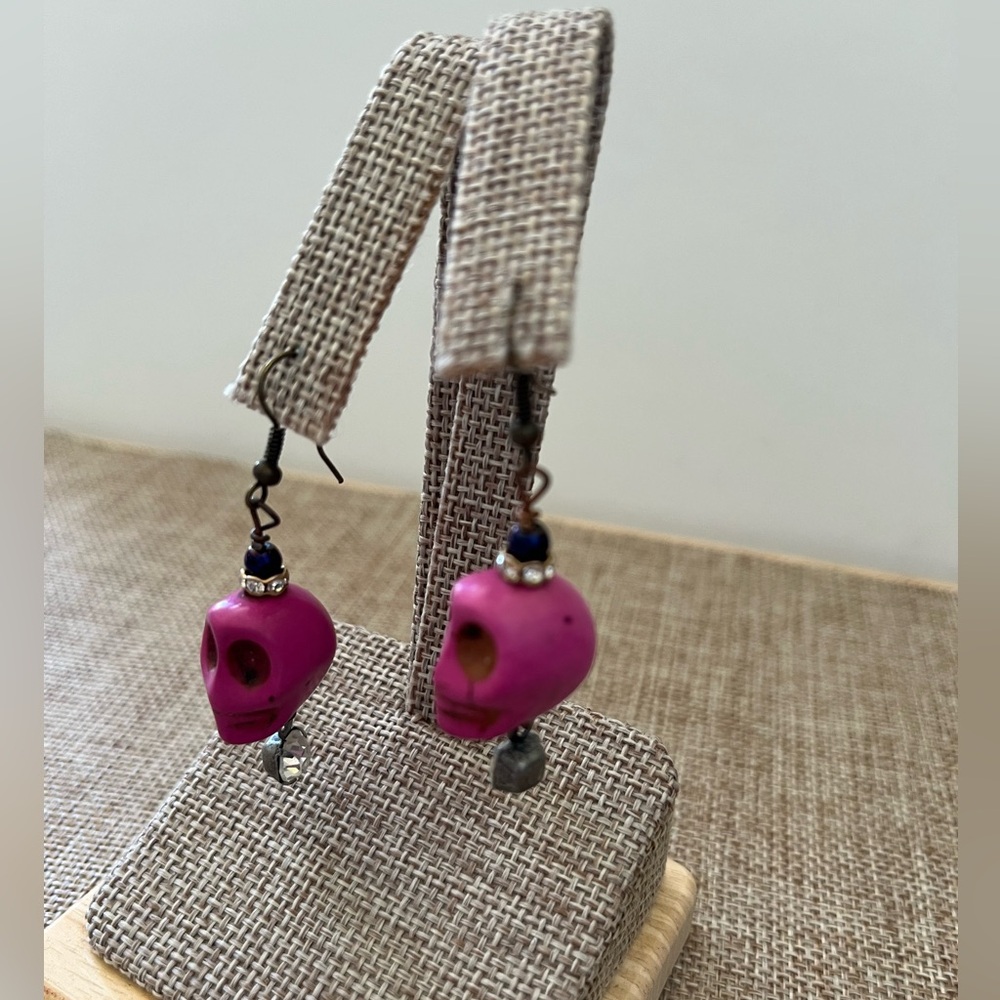 Pink Skull Earrings - Picture 2 of 5